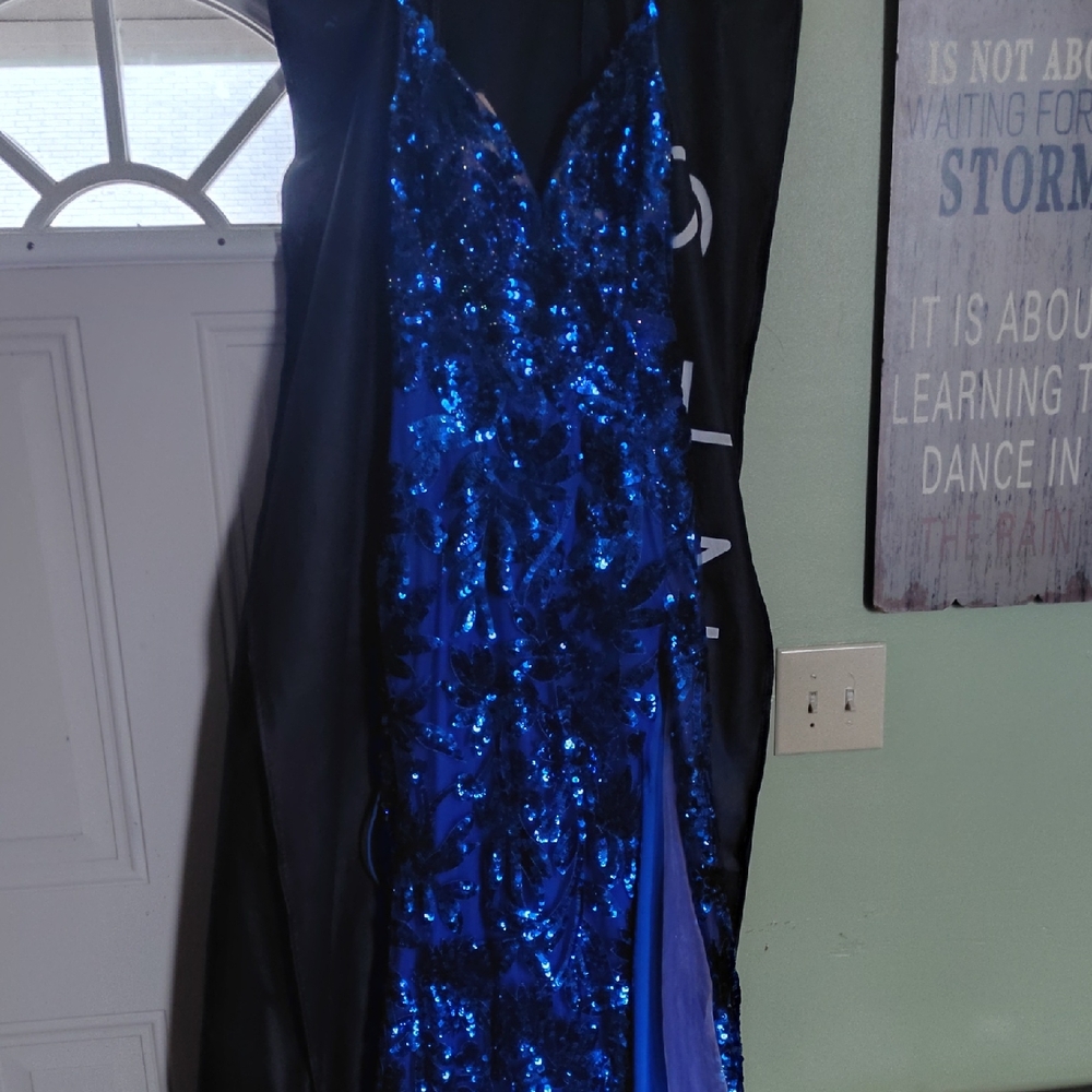 Rachel Allan Blue Sequin Prom Dress